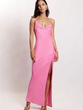 Meshki Sz XS Jade Pink Satin Backless Midi Wedding Guest Dress